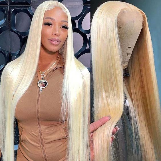 613 Blonde Straight Lace Front Wig – 100% Virgin Brazilian Remy Hair, 13x4 HD Lace Glueless